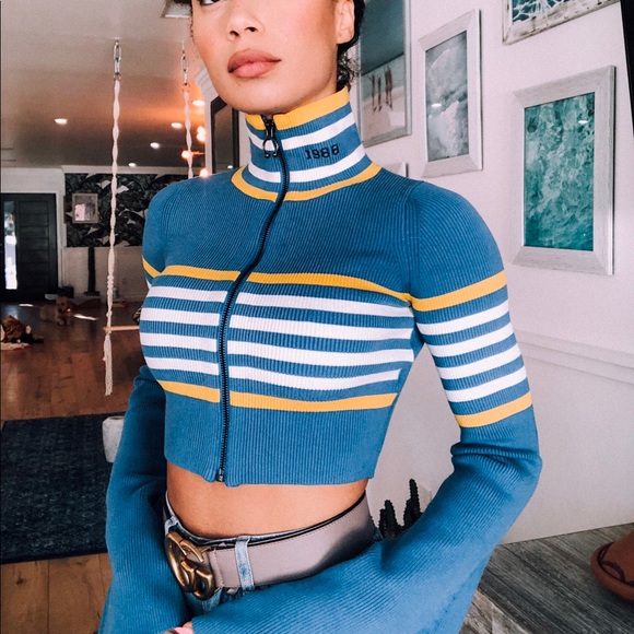 Puma Tops - Fenty x Puma Striped Zip Front Turtleneck Crop Top